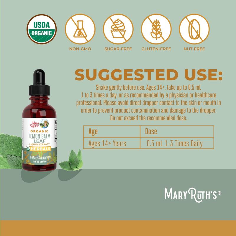 MaryRuth's Nervine Herbal Calm Bundle – Lemon Balm Leaf Liquid Drops 1 oz – Ashwagandha Root Liquid Drops 1 oz - Valerian Root Liquid Drops 1 oz