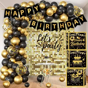 Black and Gold Birthday Party Decorations for Men Women - Includes Happy Birthday Banner, 70pcs Balloons, 3 Decorative Boxes, Balloon Arch Kit