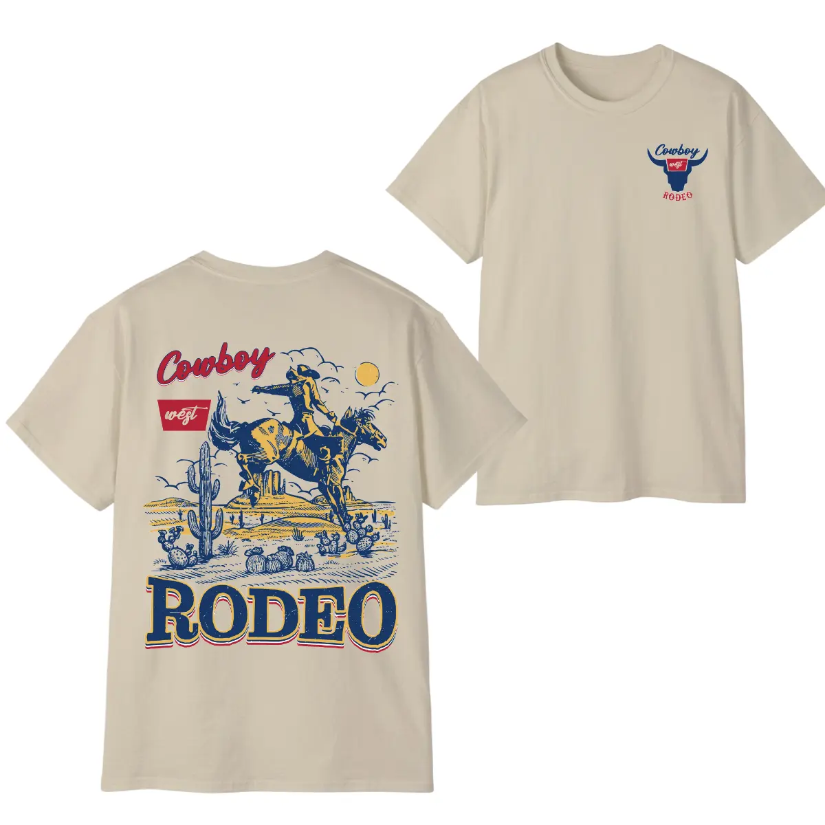 Cowboy Rodeo Vintage Graphic 2-Sided T-Shirt, Retro Western Cowboy Shirt, Vintage Washed Men's Tee, Graphic Country Streetwear Apparel