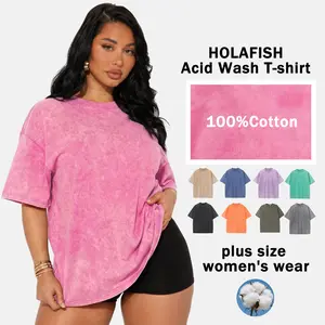 Women’s pure cotton washed distressed short-sleeve T-shirt, loose casual versatile crew neck top, suitable for daily commuting and outdoor sports.