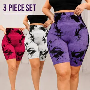 Women's Plus-Size Seamless Nylon Biker Yoga Shorts, High-Waist, Hip-Lift, Tie-Dye, High-Elasticity, for Sports, Fitness, Female