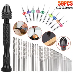 59Pcs Precision Pin Vise Mini Micro Hand Twist Drill Bits Set Rotary Tools Kit for PCB & DIY Projects