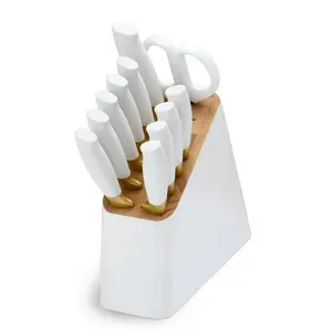 Drew Barrymore 12 Piece Stainless Steel Knife Block Set with Soft-Grip Handles and White Icing Kitchen Stylish
