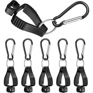 6 Pcs Glove Clips for Work Glove Holder Grabber Safety Clips for Construction Work Accessories Helmets Hanger Clamp, Black