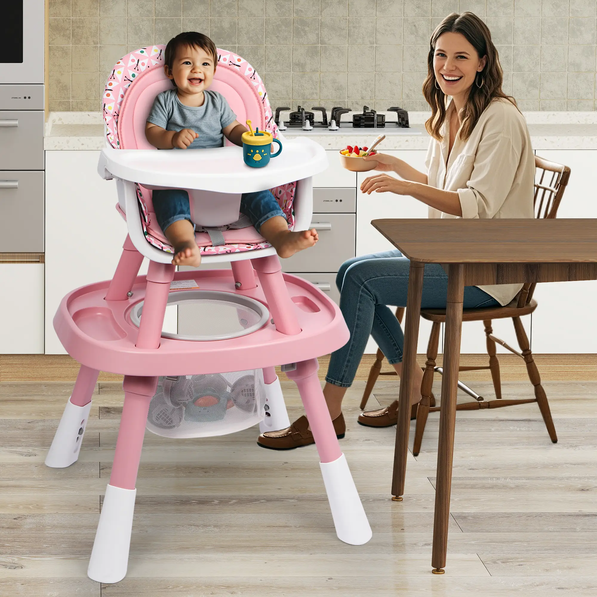 Topwin Adjustable Highchair Chair with Removable Tray and Safety Harness,Fits Infants to Toddlers,Learning Multifunctional Baby Furniture Playtime