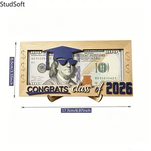 2026 Graduation Wooden Cash Holder Frame, Unique Keepsake Cash Display Stand for High School & College Graduates, Tabletop Decor Souvenir Gift