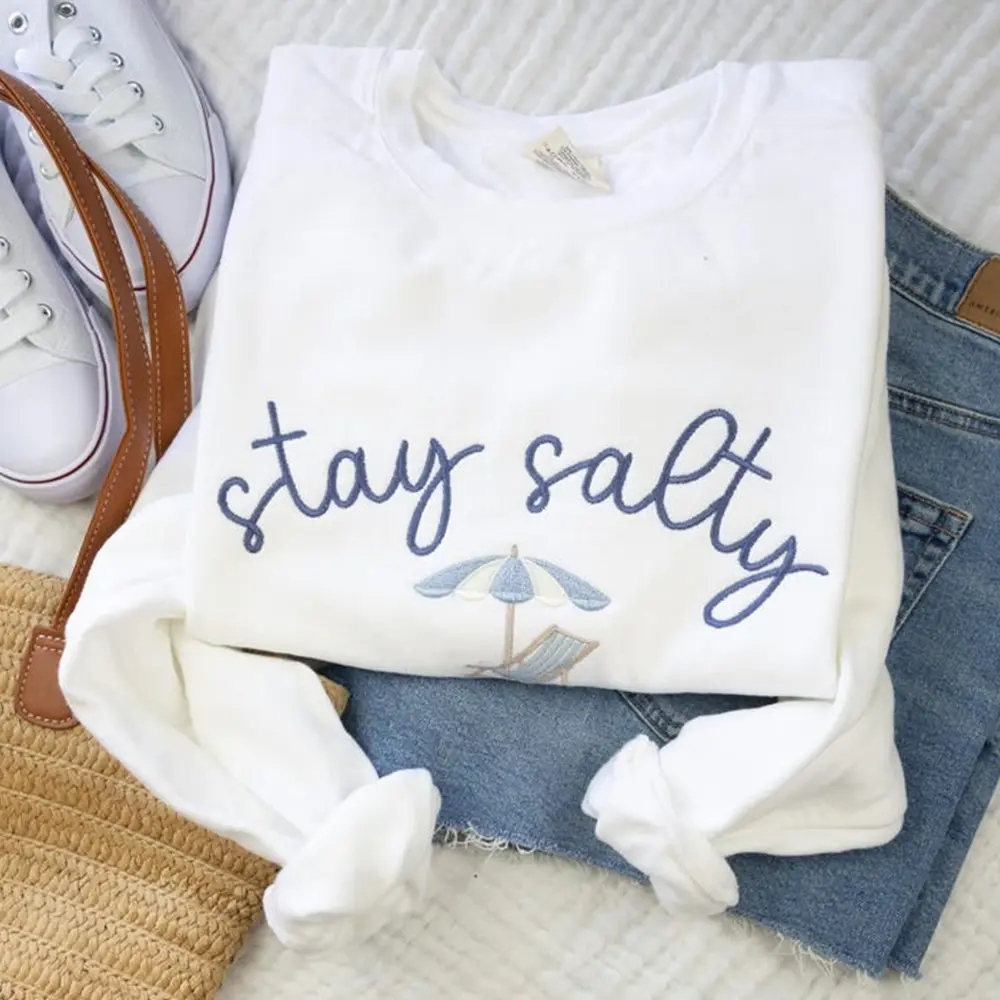 Stay Salty Embroidered Sweatshirt – Christian Crewneck, Faith-Based Beach Sweater Stay Salty Embroidered Sweatshirt – Christian Crewneck, Faith-Based Beach Sweater