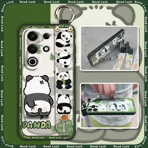 protective ring Phone Case For Itel S25 Ultra Anti-dust Kickstand Dirt-resistant Shockproof Cartoon Anti-knock Silicone Waterproof panda Wrist Strap Back Cover Lanyard Soft case