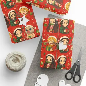 Demon Slayer Anime Wrapping Paper – Kimetsu No Yaiba Holiday Gift Wrap Sheets, Cute Manga Merry Christmas Theme For Party & Birthday Paper Sheet Rolls Xmas, Kids & Anime Lovers Christmas Gift Ideas