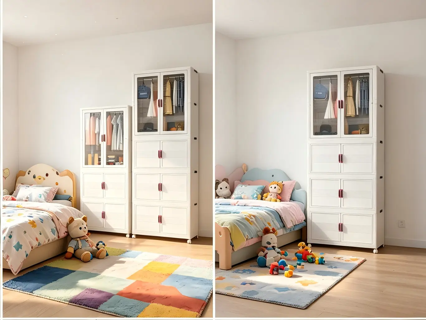 Aesthetic Foldable Storage Cabinet with Wheels – Stackable Organizer Bins with Magnetic Doors for Bedroom, Closet & Dorm