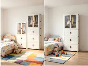 Aesthetic Foldable Storage Cabinet with Wheels – Stackable Organizer Bins with Magnetic Doors for Bedroom, Closet & Dorm