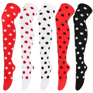 Ladybug Polka Dot Knee-High Stockings/Socks (80s/90s Style), Red & Black Dots, Long Boot-Length Hosiery for Masquerades, Cosplay, Performances, and Parties