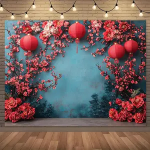 1pc 2D Flat 2025 Spring Festival Selfie Backdrop New Year's Party Decoration Supplies Background Cloth with Traditional Elements Universal Red Hanging Appropriate for Entrance Room and Multi Banners Ornaments