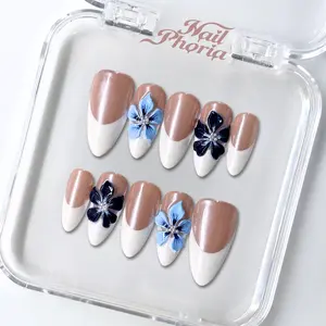 NailPhoria SAPPHIRE PETAL - SUMMER Handmade Press-On Nails | Reusable, Salon-Quality, Long-Lasting, Glossy Design