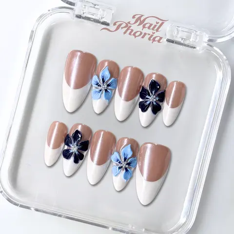 NailPhoria SAPPHIRE PETAL - SUMMER Handmade Press-On Nails | Reusable, Salon-Quality, Long-Lasting, Glossy Design