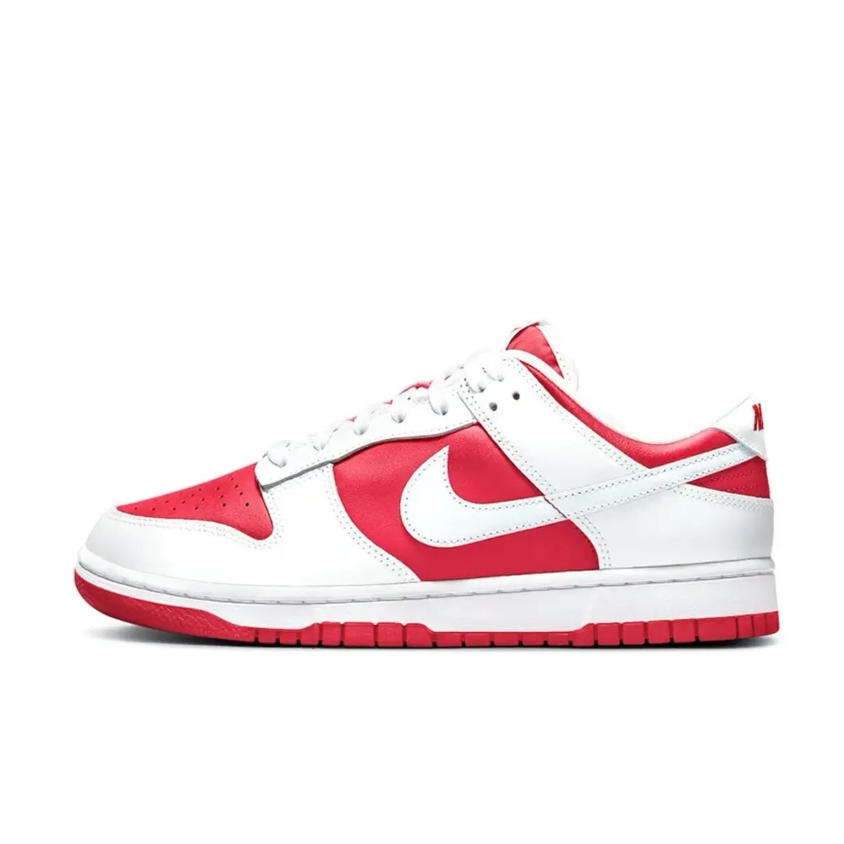 NIKE Men's Dunk Low Championship Red Sneakers - Sports Shoes for Daily Fashion Wear, Low Cut, Lace-Up, Hoops Shoes, Leather, Classic, Rubber, Comfortable Fit, Cushioned Sole