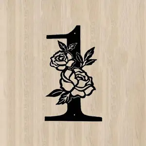 Flower Design Number 1 Wall Art, Modern House Number Design for Front Door, Outdoor Mailbox, and Yard Decor, Garden Decoration