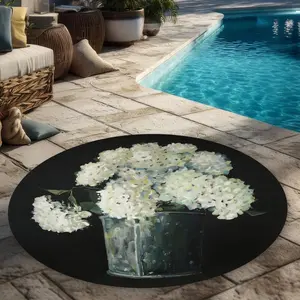 Begin Home Decor C1COAR55G691A7 5 x 5 ft. White Hydrangea Flowers - Botanical Round Outdoor Area Rug