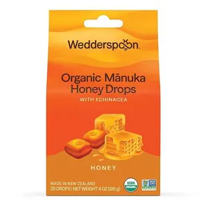 Wedderspoon Organic Manuka Honey Drops, Honey & Echinacea, 20 Count (Pack of 1) | Genuine New Zealand Honey | Perfect Remedy For Dry Throats