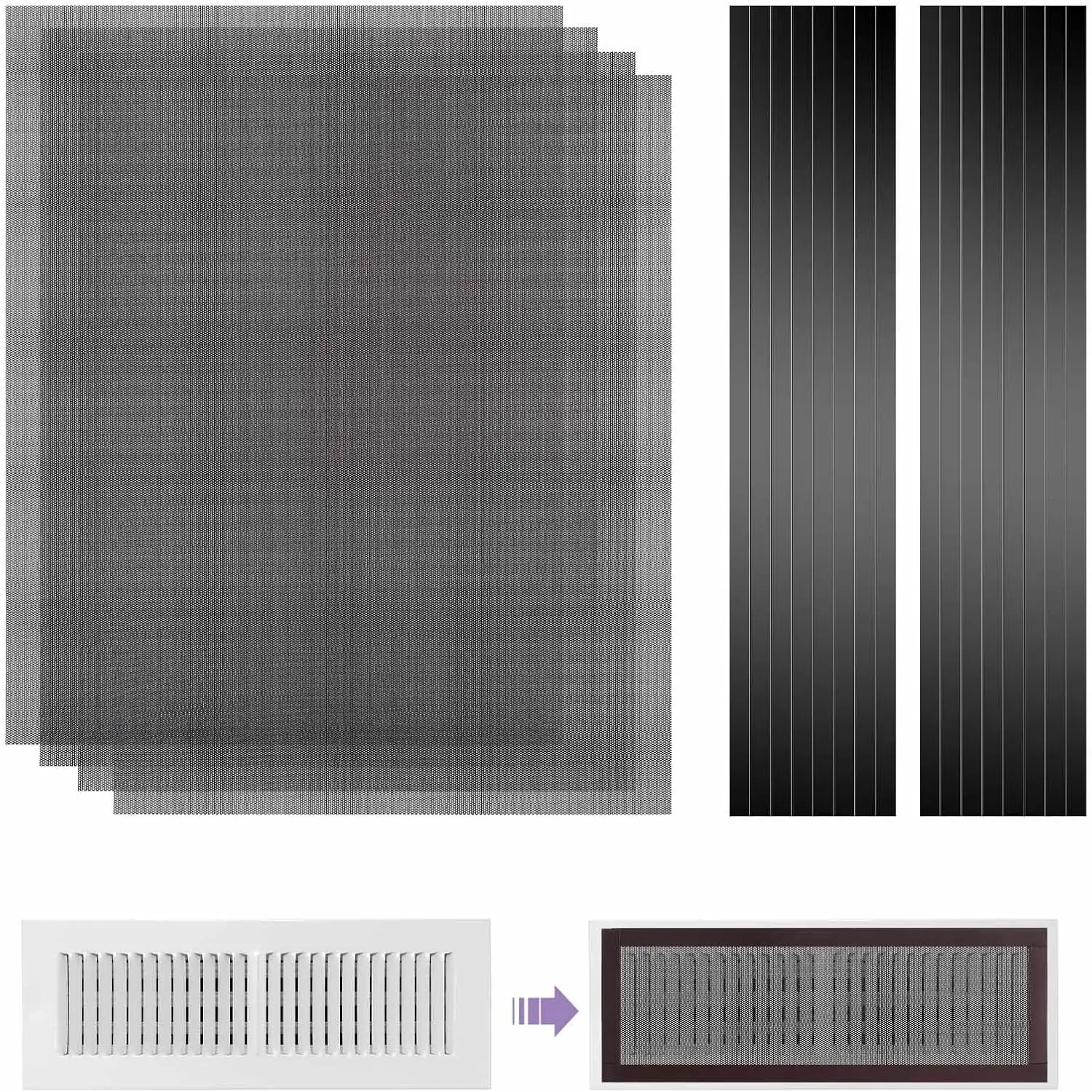 4-Pack PVC Mesh Floor Vent Cover (40cm x 30cm/4x10 Inch), Customizable Size Synthetic-Metal Register, Dust Filter Hair & Debris Catcher, Fits Wall/Ceiling/Floor Ventilation Systems (Black)