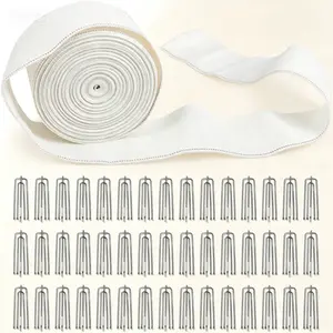 DIY Pinch Pleat Curtain Tape - 12 Meters/13 Yards, 45 Stainless Steel 4 Prongs Hooks for No Sew Curtains, Pleating Tape for Custom Window Drapery, Reusable Curtain Header Tape