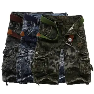 2025 Wholesale Men’s Summer Loose Casual Camouflage Cargo Shorts Plus Size Multi-Pocket Mid-Length Shorts 95% Cotton Black/Blue Fabric GREEN GARMENTORY