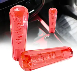 VIP 150mm Transparent Manual Red Diamond Crystal Bubble Shift Knob Universal