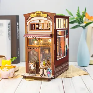 Vintage Coffee Theme DIY Mini House Model, Two-Story Retro Style Café with Detailed Features, Perfect Gift for DIY Enthusiasts, Miniature Furniture