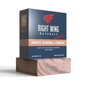 RIGHT WING NATURALS Sweet Sawmill Timber Tallow Soap for Men – Fresh-Cut Sandalwood, Vanilla & Coastal Wood Scent – Handcrafted 5oz Bar for Rugged Grooming with Grittiest Finish