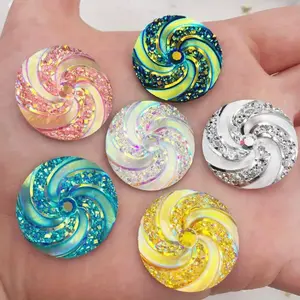 6PCS Mixed Shiny AB Resin 25mm Round 3D Whirlwind Flat back Bling Rhinestone Scrapbook DIY Wedding Applique Decor Crafts Accessories Jewelry Making Supplies