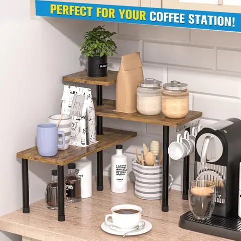 LINZINAR Freestanding 3-Tier Adjustable Durable Rustproof Metal Shelf Organizer - Corner Space Saver, Easy to Wipe Clean, for Kitchen & Bathroom Over Sink, Holds Cosmetics & Ornaments