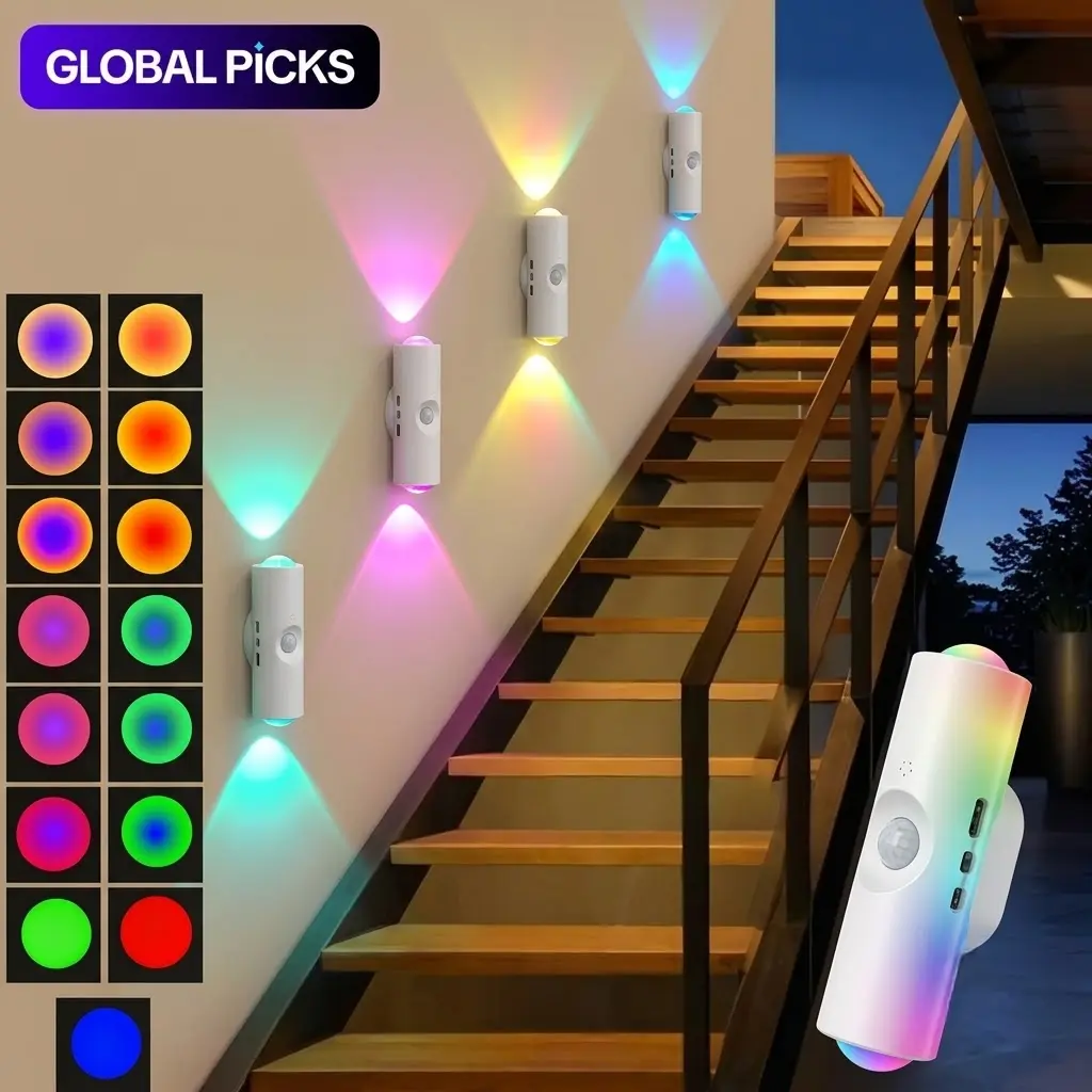 4-Pack Smart Motion Sensor LED Lights, USB Rechargeable Magnetic Wall Lamps, RGB Gradient Ambient Night Lights with Adjustable Brightness for Bedroom, Closet, Stairs, Home Decor