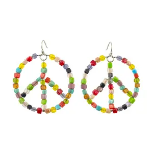 Peace Sign Boho Beaded Earrings