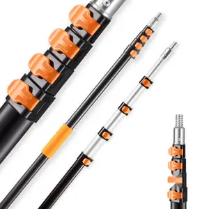 Adjustable Telescopic Extension Pole 4.66-19 Feet For Painting, Cleaning, Window Washing, Ceilings And Exterior Walls; Universal Roller End; Lightweight Aluminum, Corrosion-Resistant, Easy Locking Mechanism For Long Reach