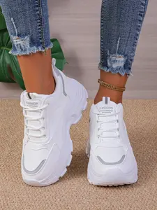 Women's Thick Sole Height Increasing Casual Sports Shoes, Breathable Comfortable Fashion Sneakers, All Season PU Rubber Soles