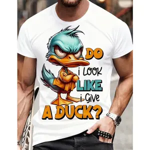 Men's Funny Duck Graphic Oversized Cotton T-Shirt, Soft Comfort Casual Summer Top, Fashion Outfit, Ideal Gift For Him
