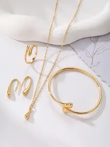 Rupert's Tear Fashionable Jewelry Set with Water Drop Design, Elegant Earrings, Bracelet, Necklace, and Ring Ensemble for Casual Wear