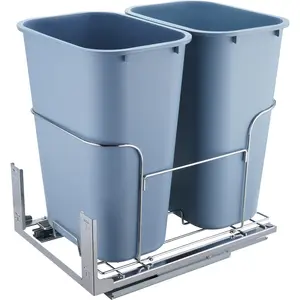 【Father's Day】VEVOR Pull-Out Trash Can, 35Lx2 Double Bins, Under Mount Kitchen Waste Container with Slide and Door Mounting Kit, 110 lbs Load Capacity Heavy Duty Garbage Recycling Bin for Kitchen Cabinet