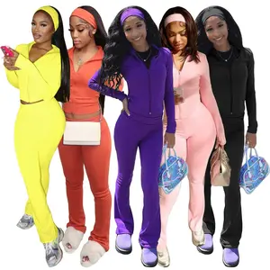 HR25053 European and American fashion women's zip-up cardigan with foldable waist, slightly flared, fleece-lined two-piece set (includes headscarf)