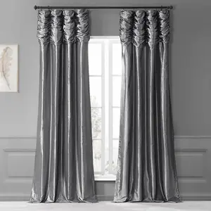 Half Price Drapes Ruched Solid Faux Silk Taffeta Room Darkening Curtain