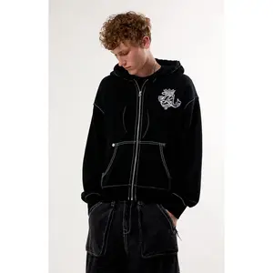 True Religion Men's Crest Big T Zip Up Hoodie