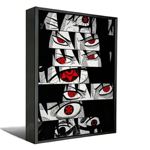Black White Manga Style Iconic Red Anime Eyes Collection Framed Canvas Print, Dark Japanese Comic Special Eye Series Wall Poster, Cool Gothic Aesthetic Decor Gift for Anime Fans, Wall Art for Game Room Man Cave Bedroom Living Room Office