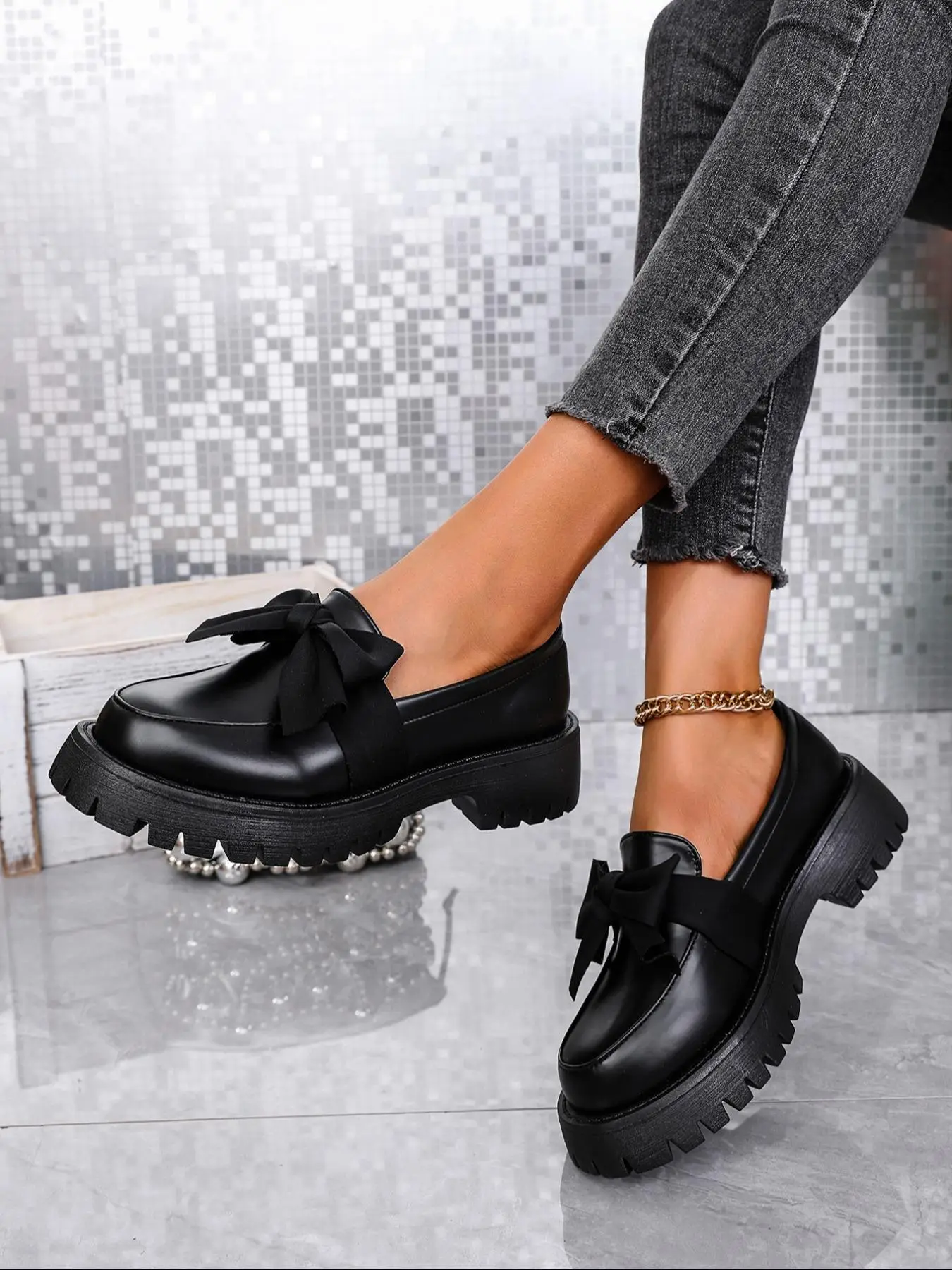 Women's Fashionable Classic Bowknot Design Slip on Platform Loafers, Casual Winter Shoes for Women, Comfortable Round Toe Shoes for Daily Wear, All Ma