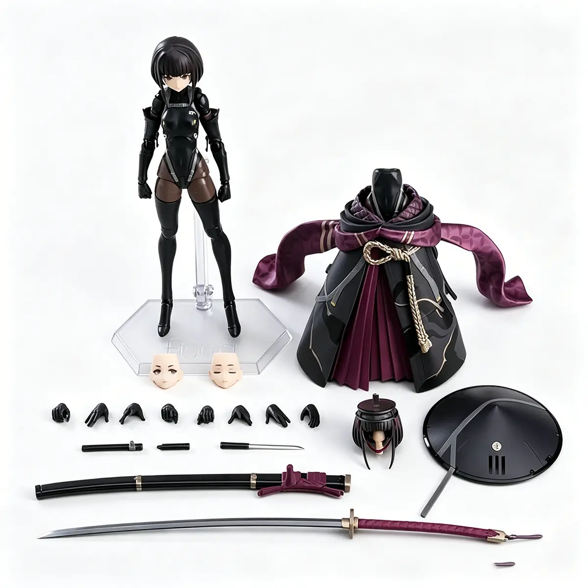 549# Wandering Ronin Samurai Girl Figma-Style Articulating PVC Action Figure, Mecha Movable Poseable Collectible Figurine with Katana, Hat, Detachable Cloak, Interchangeable Faces & Hands, Desk Display Toy Gift for Anime Collectors, Articulating Figures,