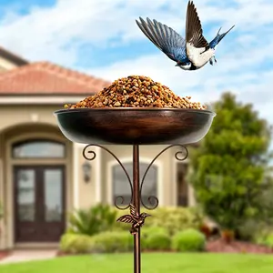 outdoor Bird Bath&Bird Feeder Vintage Rustic Iron Bird Bath, Feeder & Planter – Outdoor Garden Decor