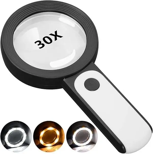 New Deal - Magnifying Glass with Light, 30X Handheld Large 18LED Cold and Warm Light with 3 Modes, Illuminated Magnifier for Seniors Reading, Inspection, Coins, Jewelry, Exploring