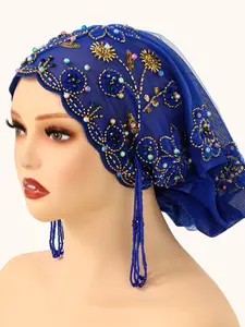 Pearl Lace Headscarf Luxury Fringe Design Saudi Work Commute Muslim Cover, Party Banquet Hijab, Elegant Islamic Accessory