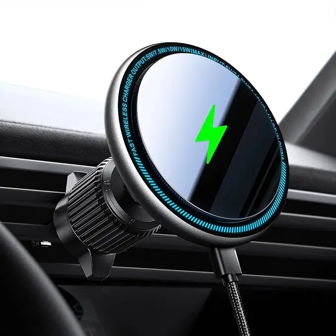 for 15W Magsafe Car Mount Charger, [Vibrant LED Decoration] Wireless Car Charger, Magnetic Phone Holder Mount for Air Vent Charging Aesthetic Smartpho