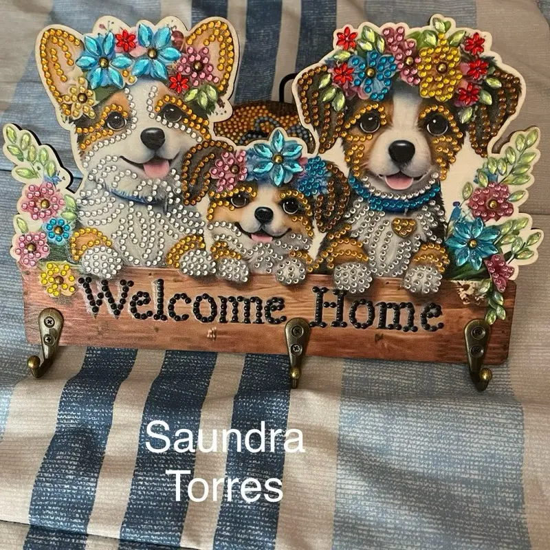 Peacock and Puppy Diamond Art Key Holders