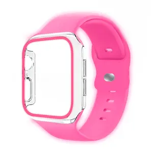 Sport Silicone Band & PC Hollow Case Compatible Apple Watch 38mm-46mm, Waterproof Smart Watch Strap & Screen Protector, Unisex for Iwatch Series 1-11, Smartwatch Strap